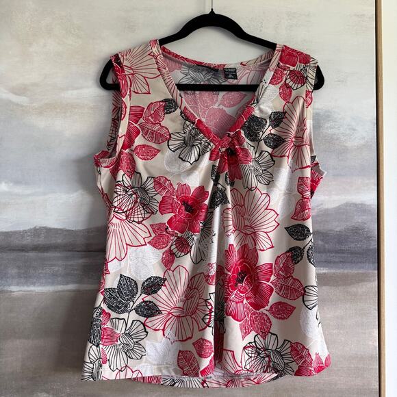 New York & Company Stretch V-Neck Sleeveless Tank Red/Black Floral - XL - Picture 1 of 3